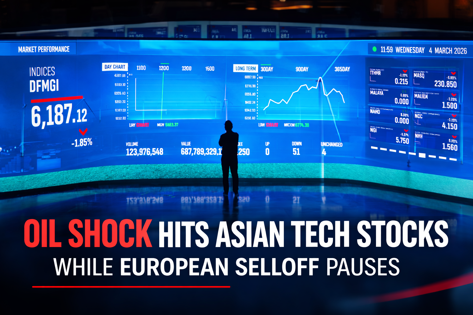 Oil shock hits Asian tech stocks while European selloff pauses